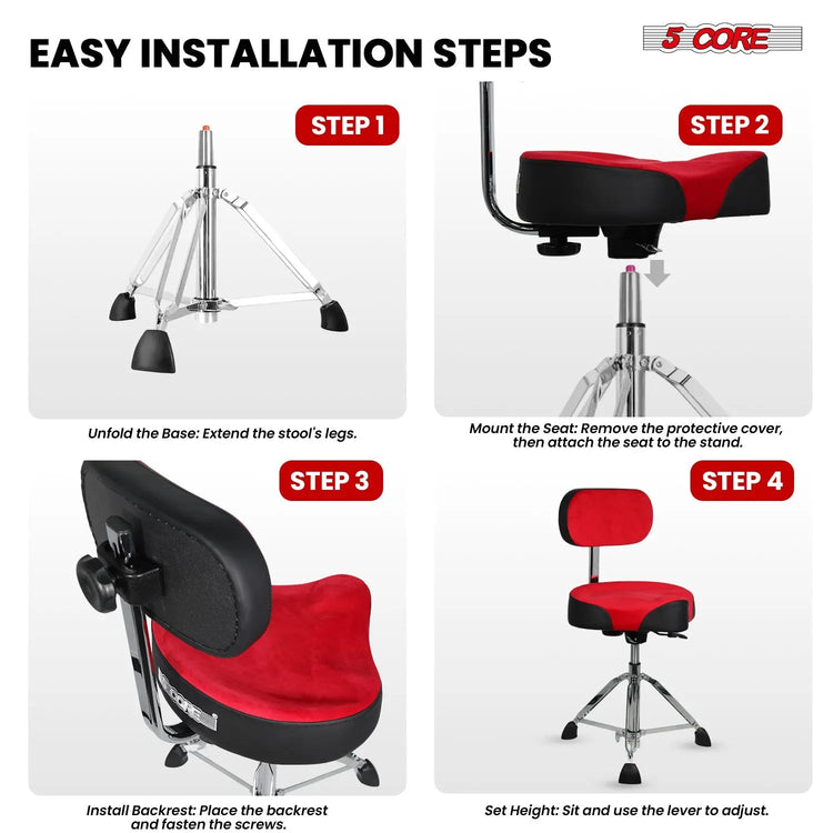 5 Core Drum Throne 4" Padded Seat w Backrest Airlift Adjustable Chair Ergonomic Drummer Stool - HONORABLE VETERANS SOLUTIONS