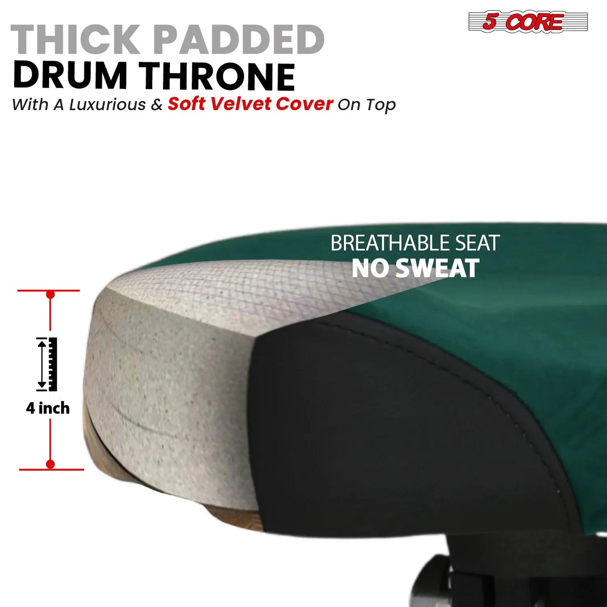 5 Core Drum Throne 4" Padded Seat w Backrest Airlift Adjustable Chair Ergonomic Drummer Stool - HONORABLE VETERANS SOLUTIONS