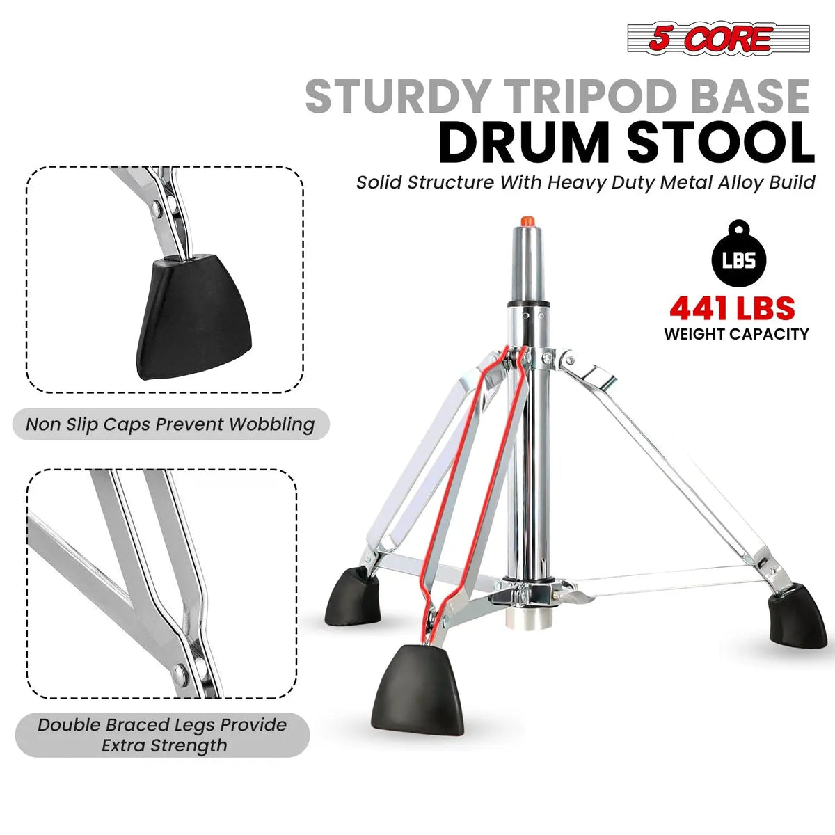 5 Core Drum Throne 4" Padded Seat w Backrest Airlift Adjustable Chair Ergonomic Drummer Stool - HONORABLE VETERANS SOLUTIONS