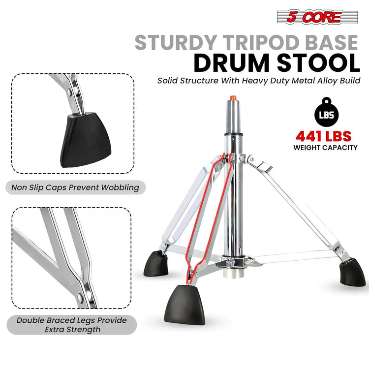 5 Core Drum Throne 4" Padded Seat w Backrest Airlift Adjustable Chair Ergonomic Drummer Stool - HONORABLE VETERANS SOLUTIONS