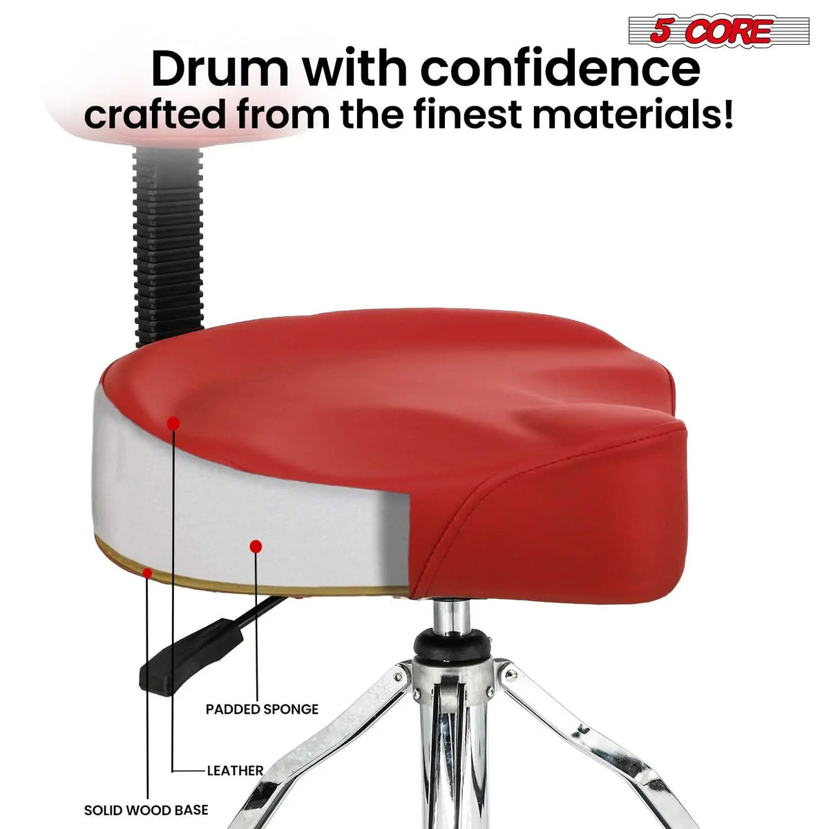 5 Core Drum Throne 4" Padded Seat w Backrest Airlift Adjustable Chair Ergonomic Drummer Stool - HONORABLE VETERANS SOLUTIONS