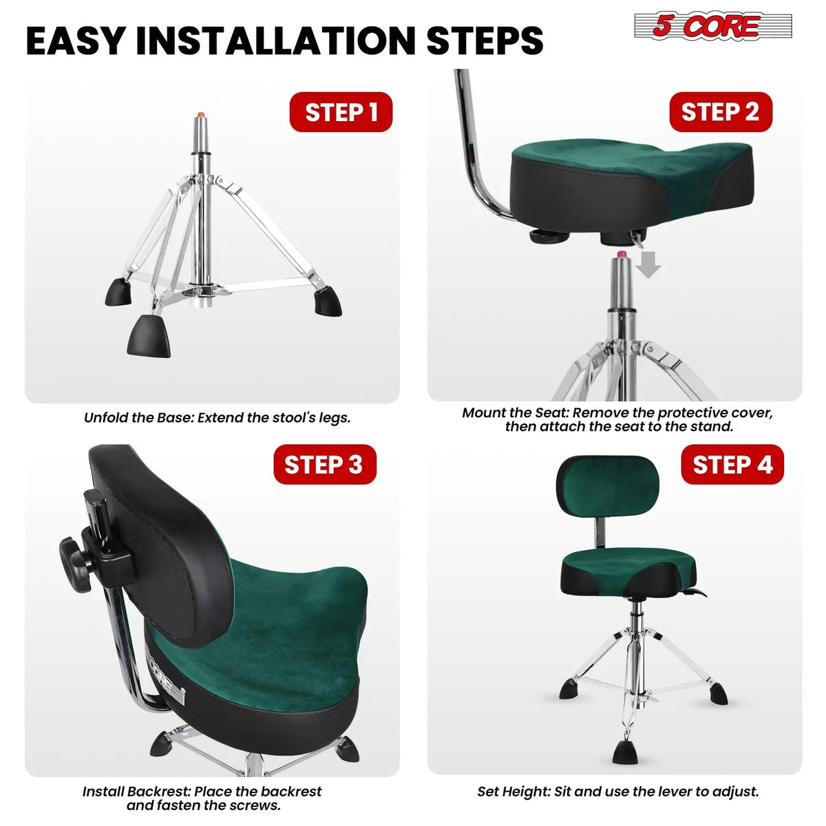 5 Core Drum Throne 4" Padded Seat w Backrest Airlift Adjustable Chair Ergonomic Drummer Stool - HONORABLE VETERANS SOLUTIONS