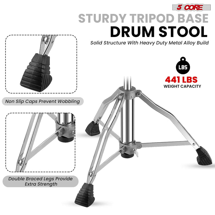 5 Core Drum Throne 4" Padded Seat w Backrest Airlift Adjustable Chair Ergonomic Drummer Stool - HONORABLE VETERANS SOLUTIONS