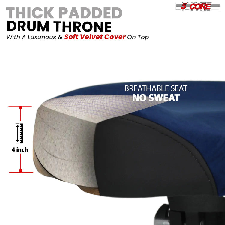 5 Core Drum Throne 4" Padded Seat w Backrest Airlift Adjustable Chair Ergonomic Drummer Stool - HONORABLE VETERANS SOLUTIONS