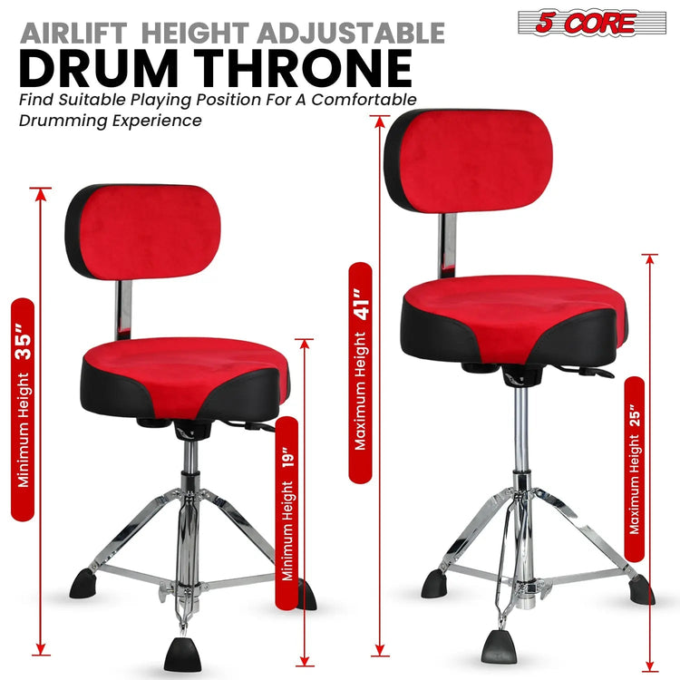 5 Core Drum Throne 4" Padded Seat w Backrest Airlift Adjustable Chair Ergonomic Drummer Stool - HONORABLE VETERANS SOLUTIONS