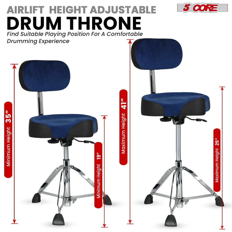 5 Core Drum Throne 4" Padded Seat w Backrest Airlift Adjustable Chair Ergonomic Drummer Stool - HONORABLE VETERANS SOLUTIONS