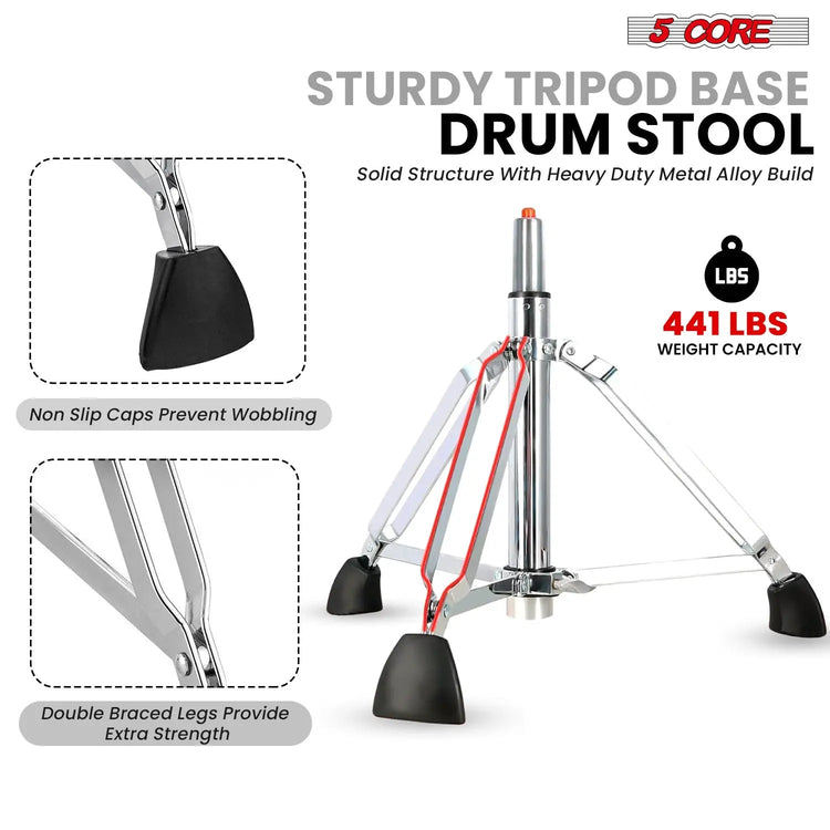 5 Core Drum Throne 4" Padded Seat w Backrest Airlift Adjustable Chair Ergonomic Drummer Stool - HONORABLE VETERANS SOLUTIONS