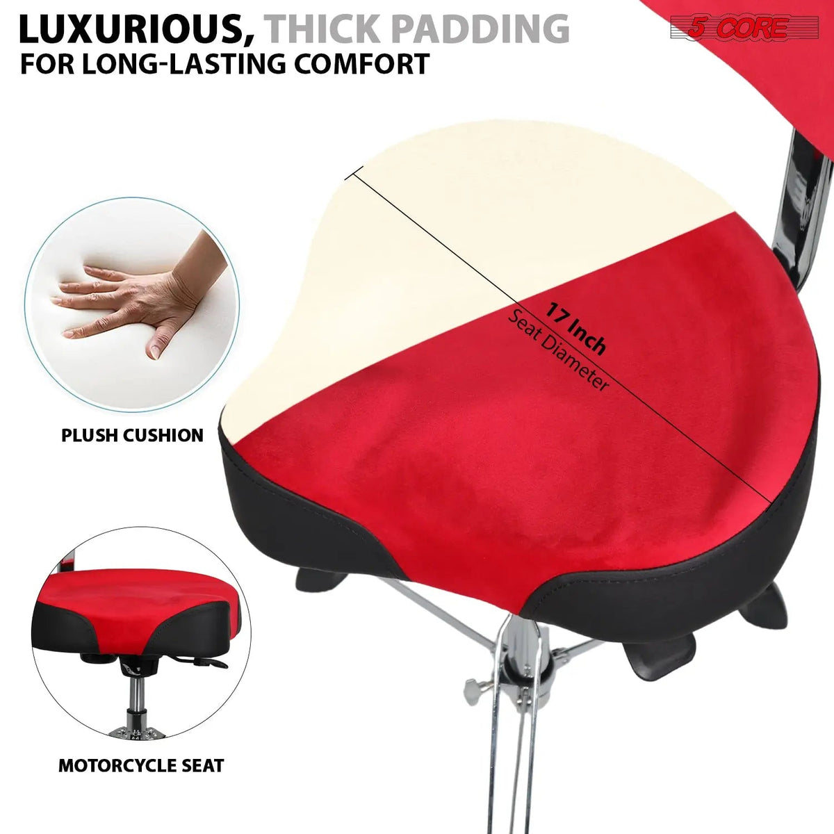 5 Core Drum Throne 4" Padded Seat w Backrest Airlift Adjustable Chair Ergonomic Drummer Stool - HONORABLE VETERANS SOLUTIONS