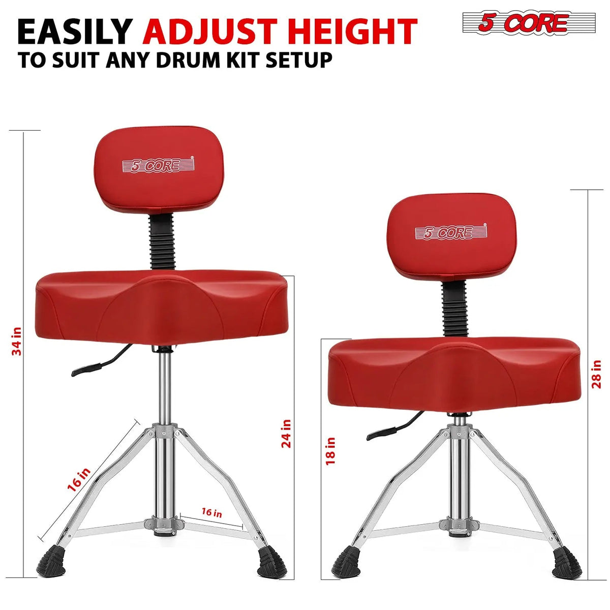 5 Core Drum Throne 4" Padded Seat w Backrest Airlift Adjustable Chair Ergonomic Drummer Stool - HONORABLE VETERANS SOLUTIONS