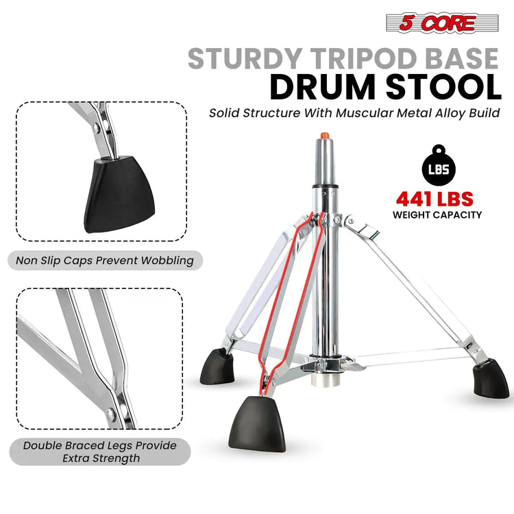 5 Core Drum Throne 4" Padded Seat w Backrest Airlift Adjustable Chair Ergonomic Drummer Stool - HONORABLE VETERANS SOLUTIONS