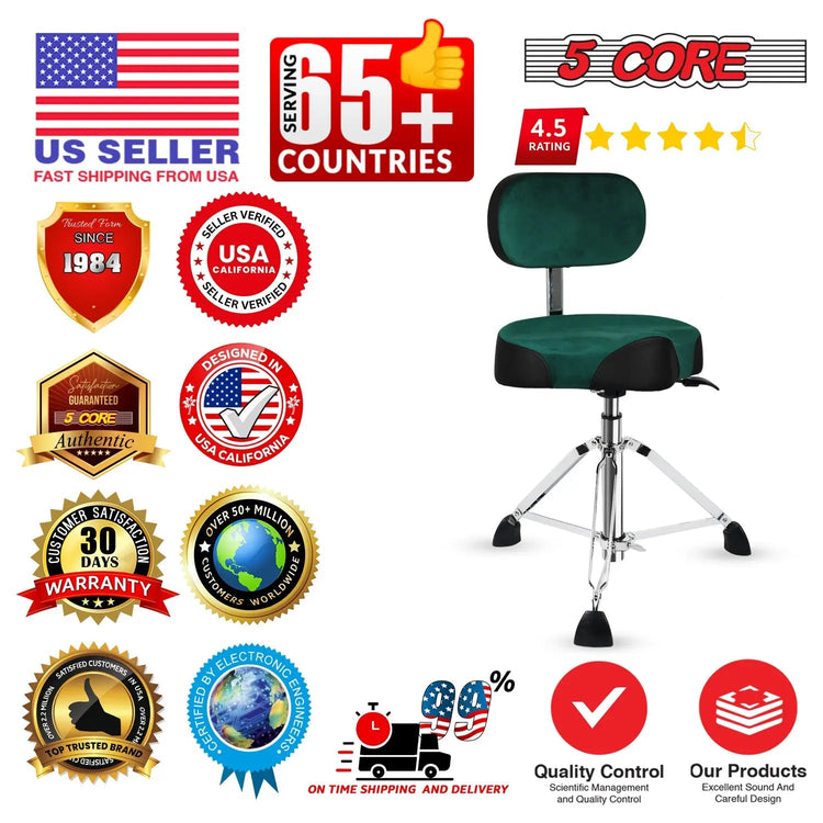 5 Core Drum Throne 4" Padded Seat w Backrest Airlift Adjustable Chair Ergonomic Drummer Stool - HONORABLE VETERANS SOLUTIONS