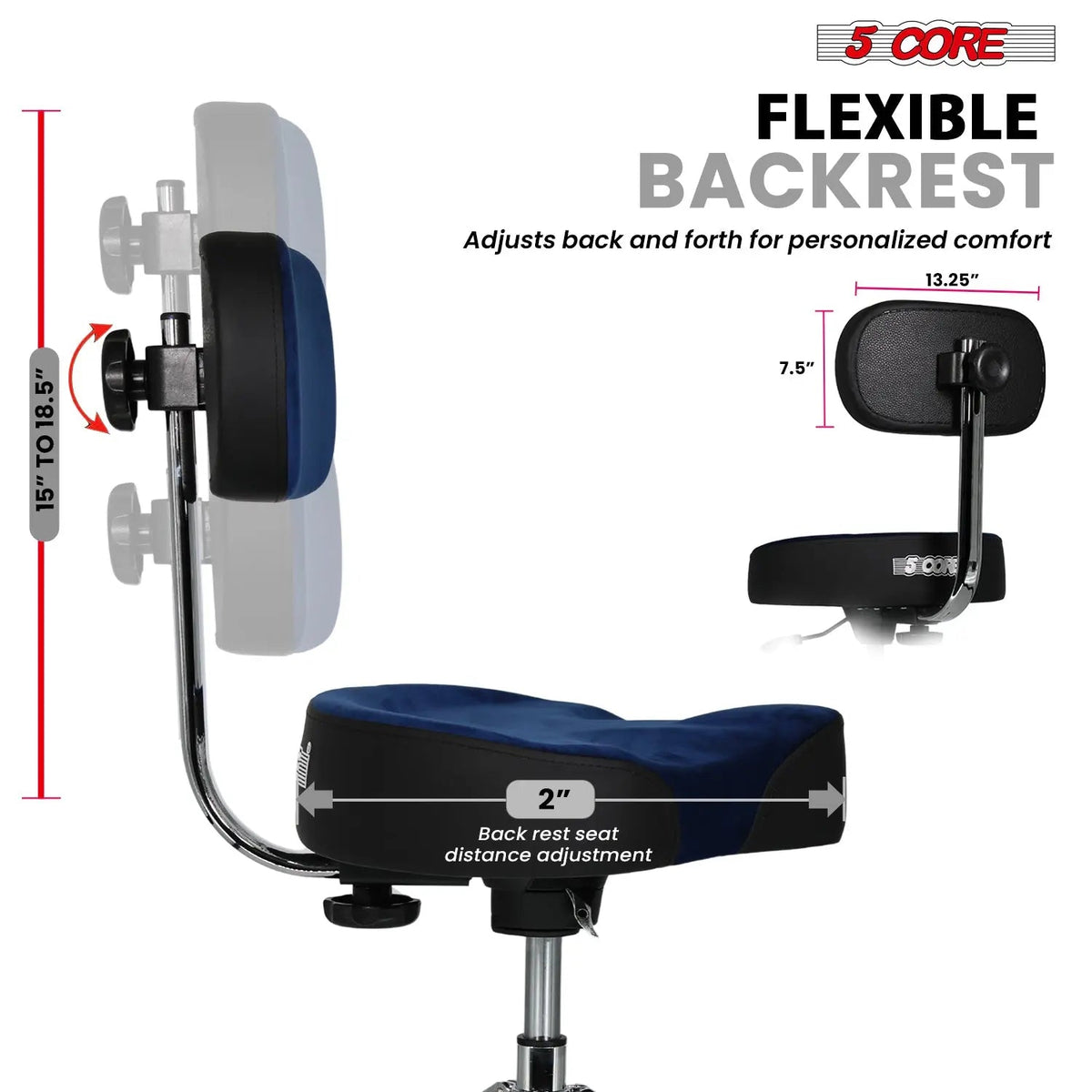 5 Core Drum Throne 4" Padded Seat w Backrest Airlift Adjustable Chair Ergonomic Drummer Stool - HONORABLE VETERANS SOLUTIONS