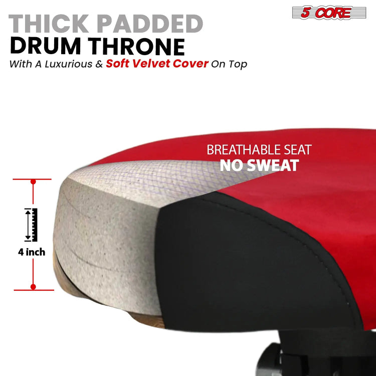 5 Core Drum Throne 4" Padded Seat w Backrest Airlift Adjustable Chair Ergonomic Drummer Stool - HONORABLE VETERANS SOLUTIONS