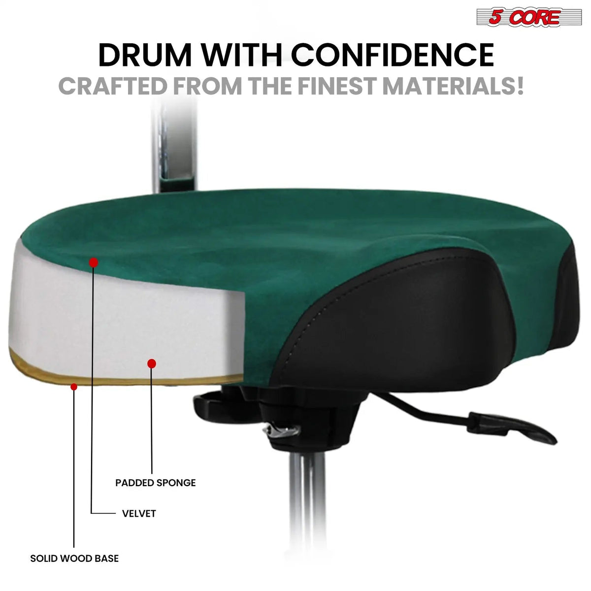 5 Core Drum Throne 4" Padded Seat w Backrest Airlift Adjustable Chair Ergonomic Drummer Stool - HONORABLE VETERANS SOLUTIONS
