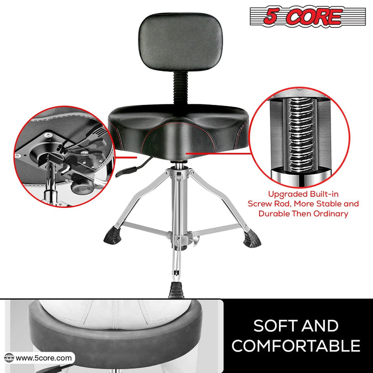 5 Core Drum Throne 4" Padded Seat w Backrest Airlift Adjustable Chair Ergonomic Drummer Stool - HONORABLE VETERANS SOLUTIONS