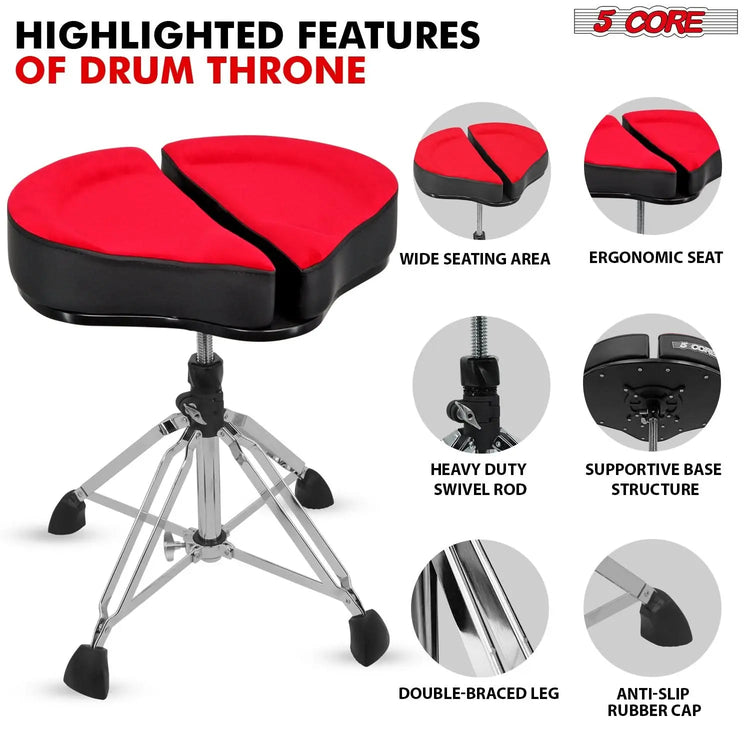 5 Core Drum Throne 4" Padded Split Spine Support 4 Legged 441Lb Capacity Drummer Stool - HONORABLE VETERANS SOLUTIONS