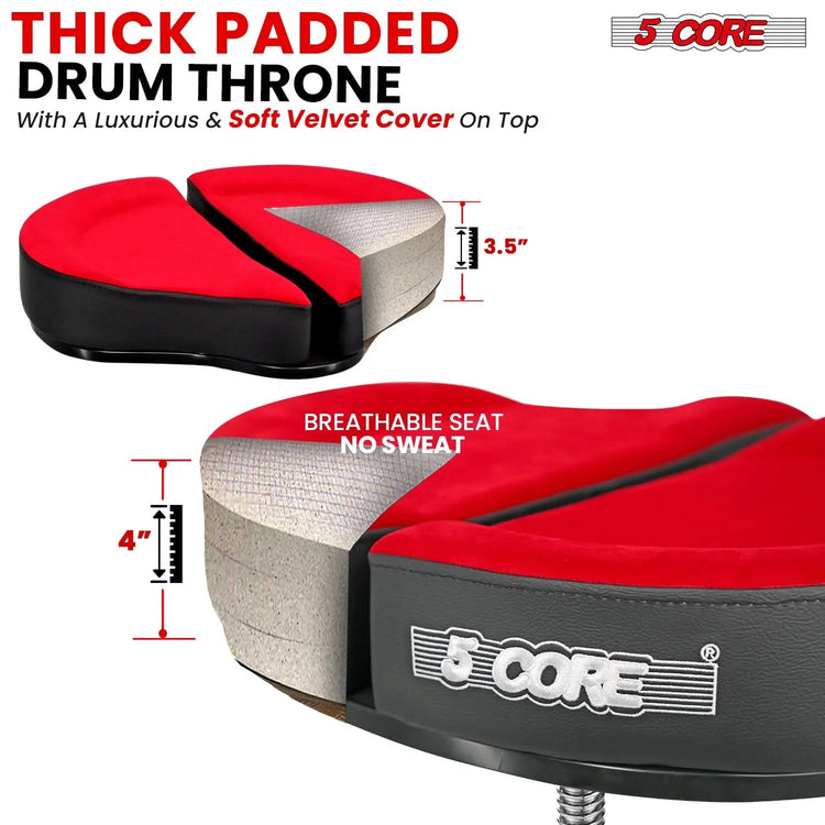 5 Core Drum Throne 4" Padded Split Spine Support 4 Legged 441Lb Capacity Drummer Stool - HONORABLE VETERANS SOLUTIONS