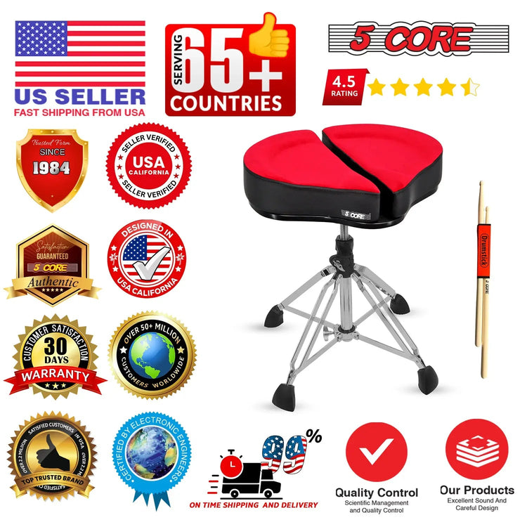 5 Core Drum Throne 4" Padded Split Spine Support 4 Legged 441Lb Capacity Drummer Stool - HONORABLE VETERANS SOLUTIONS