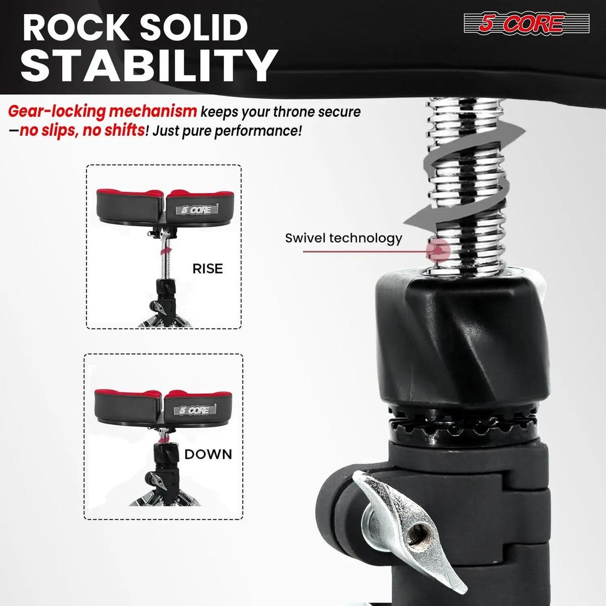 5 Core Drum Throne 4" Padded Split Spine Support 4 Legged 441Lb Capacity Drummer Stool - HONORABLE VETERANS SOLUTIONS