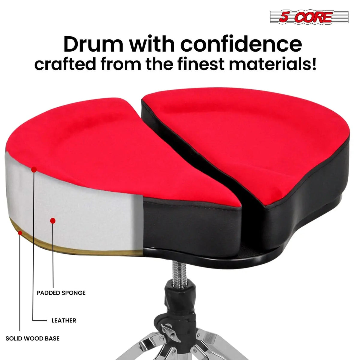 5 Core Drum Throne 4" Padded Split Spine Support 4 Legged 441Lb Capacity Drummer Stool - HONORABLE VETERANS SOLUTIONS