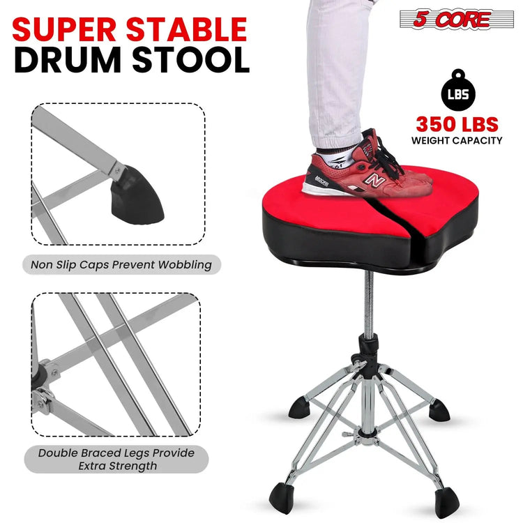 5 Core Drum Throne 4" Padded Split Spine Support 4 Legged 441Lb Capacity Drummer Stool - HONORABLE VETERANS SOLUTIONS