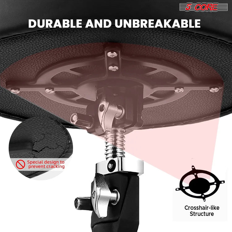 5 Core Drum Throne 4" Thick Padded Guitar Stool 400Lb Capacity Drummer Chair Swivel Adjustable - HONORABLE VETERANS SOLUTIONS