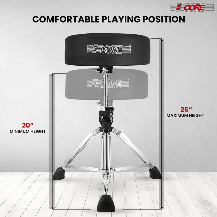 5 Core Drum Throne 4" Thick Padded Guitar Stool 400Lb Capacity Drummer Chair Swivel Adjustable - HONORABLE VETERANS SOLUTIONS