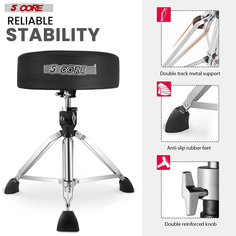 5 Core Drum Throne 4" Thick Padded Guitar Stool 400Lb Capacity Drummer Chair Swivel Adjustable - HONORABLE VETERANS SOLUTIONS