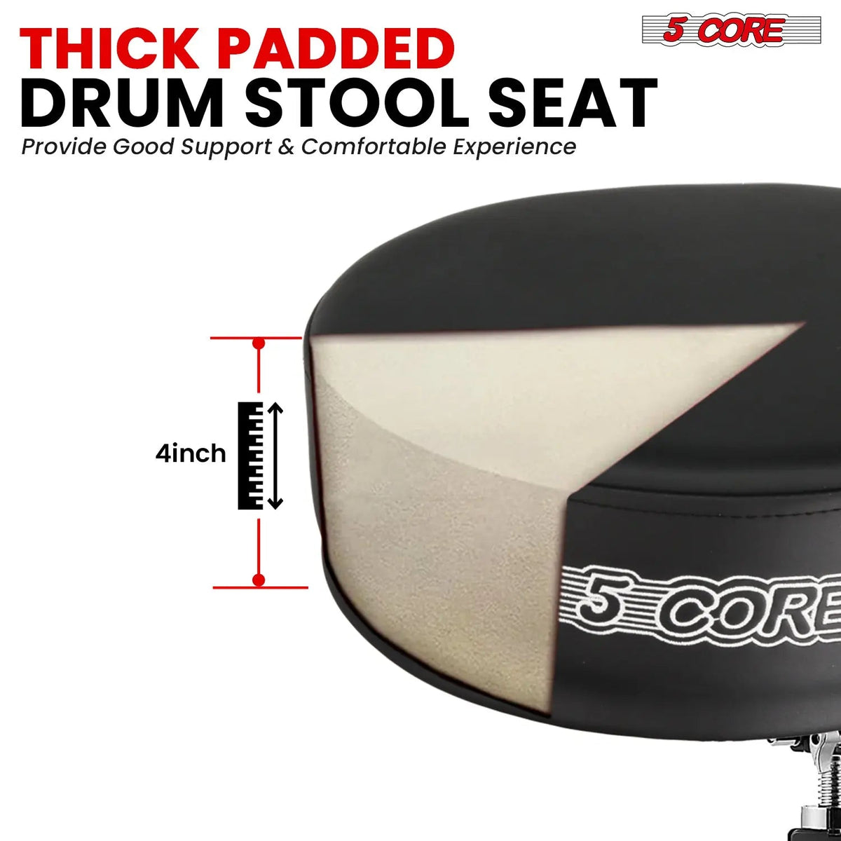 5 Core Drum Throne 4" Thick Padded Guitar Stool 400Lb Capacity Drummer Chair Swivel Adjustable - HONORABLE VETERANS SOLUTIONS
