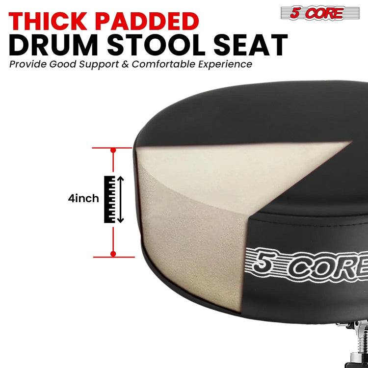 5 Core Drum Throne 4" Thick Padded Guitar Stool 400Lb Capacity Drummer Chair Swivel Adjustable - HONORABLE VETERANS SOLUTIONS