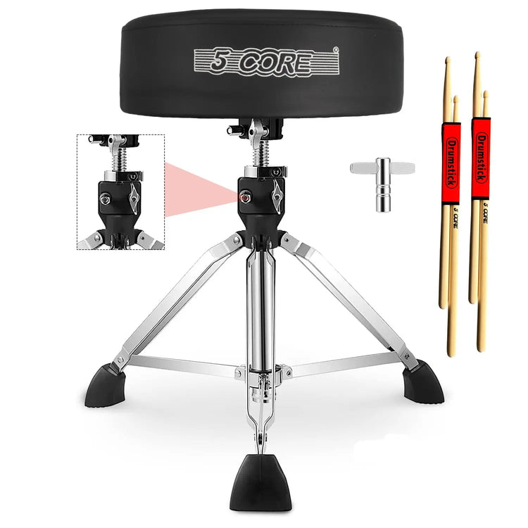 5 Core Drum Throne 4" Thick Padded Guitar Stool 400Lb Capacity Drummer Chair Swivel Adjustable - HONORABLE VETERANS SOLUTIONS
