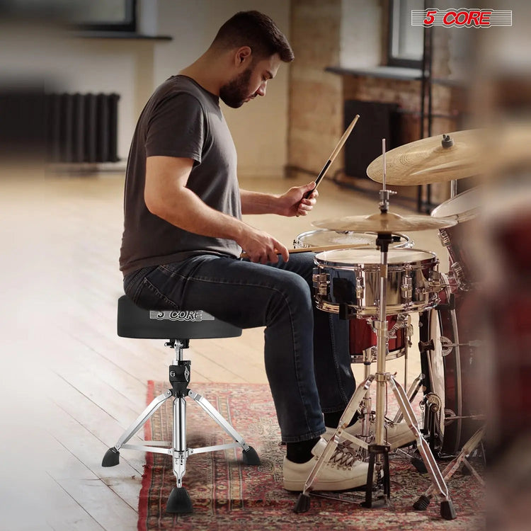 5 Core Drum Throne 4" Thick Padded Guitar Stool 400Lb Capacity Drummer Chair Swivel Adjustable - HONORABLE VETERANS SOLUTIONS