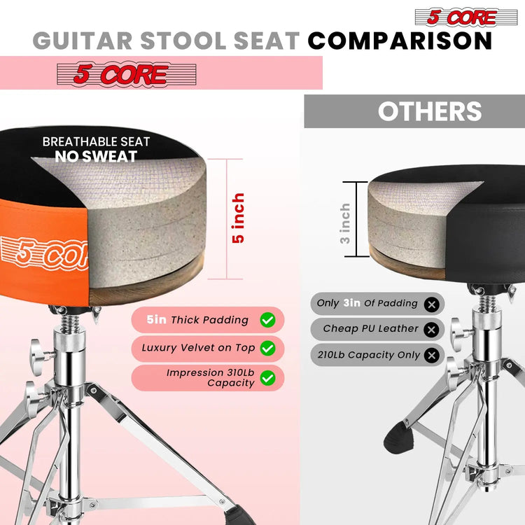 5 Core Drum Throne 5" Padded Drummer Seat Adjustable Drumming Chair w Luxury Velvet Top - HONORABLE VETERANS SOLUTIONS