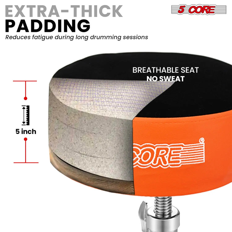 5 Core Drum Throne 5" Padded Drummer Seat Adjustable Drumming Chair w Luxury Velvet Top - HONORABLE VETERANS SOLUTIONS