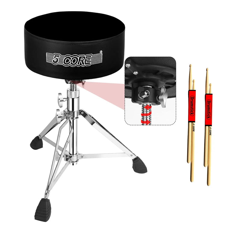 5 Core Drum Throne 5" Padded Drummer Seat Adjustable Drumming Chair w Luxury Velvet Top - HONORABLE VETERANS SOLUTIONS