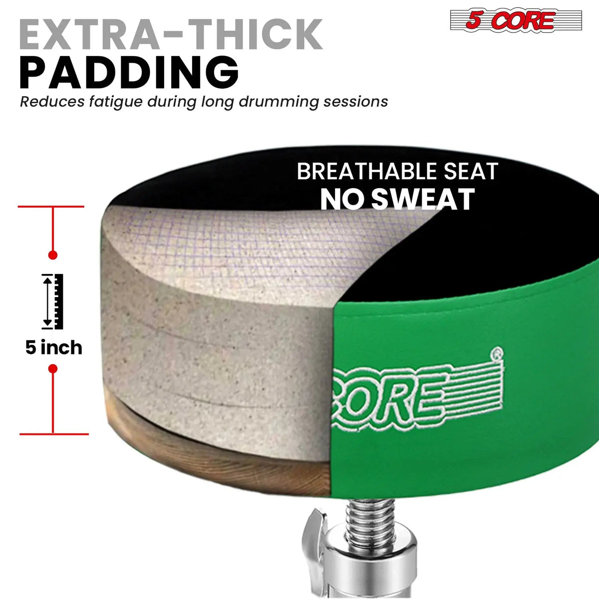 5 Core Drum Throne 5" Padded Drummer Seat Adjustable Drumming Chair w Luxury Velvet Top - HONORABLE VETERANS SOLUTIONS