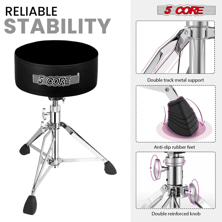 5 Core Drum Throne 5" Padded Drummer Seat Adjustable Drumming Chair w Luxury Velvet Top - HONORABLE VETERANS SOLUTIONS