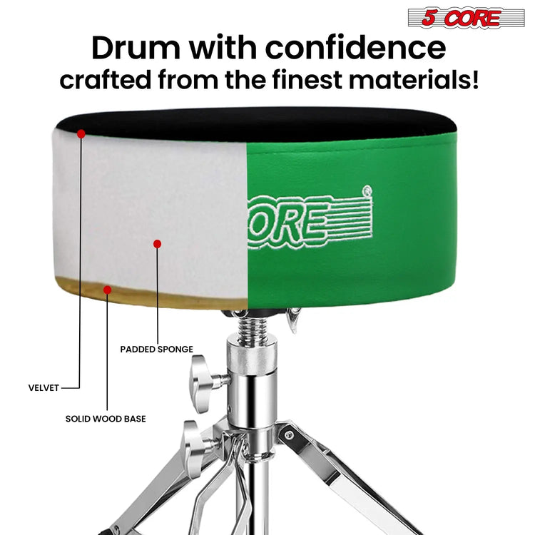 5 Core Drum Throne 5" Padded Drummer Seat Adjustable Drumming Chair w Luxury Velvet Top - HONORABLE VETERANS SOLUTIONS