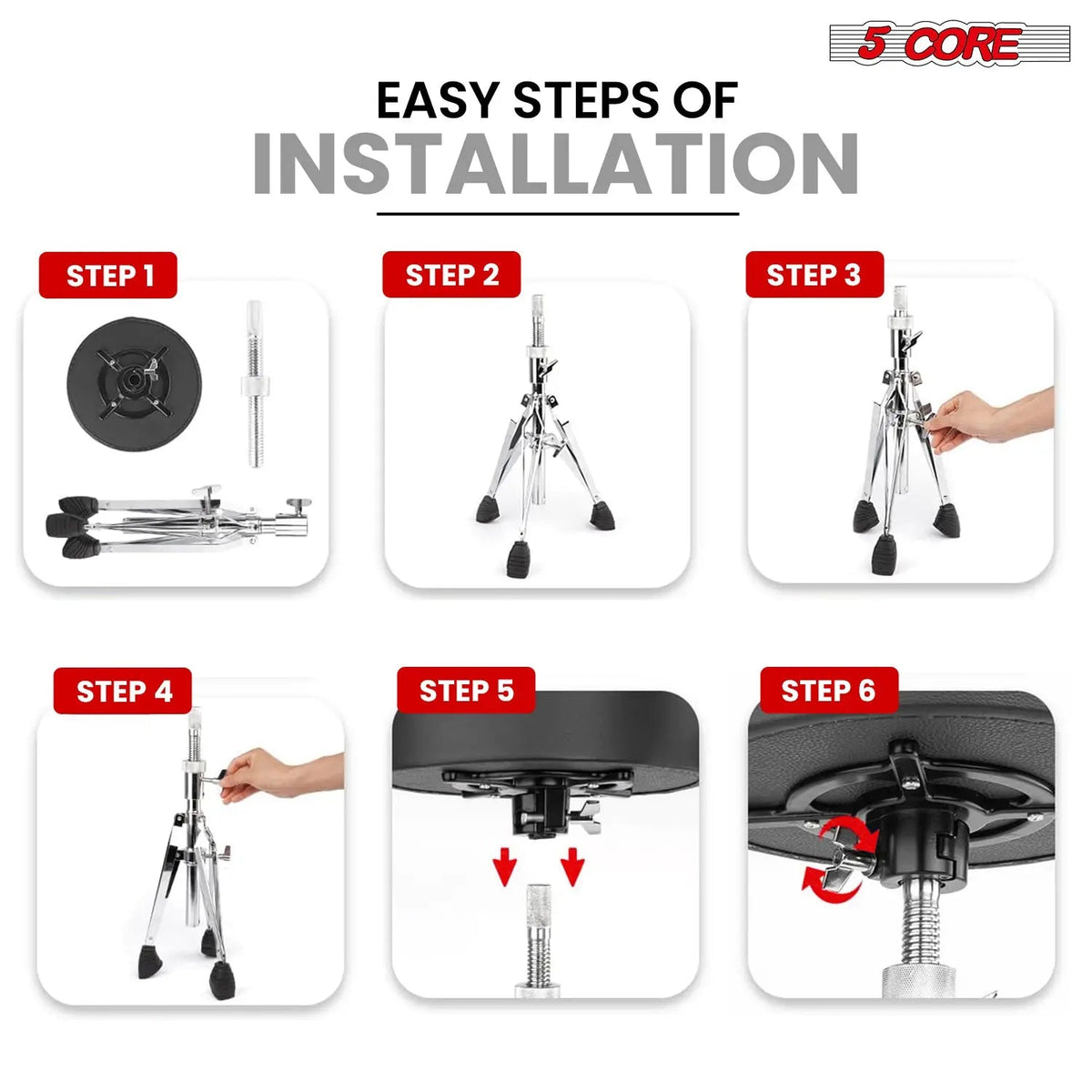 5 Core Drum Throne 5" Padded Drummer Seat Adjustable Drumming Chair w Luxury Velvet Top - HONORABLE VETERANS SOLUTIONS