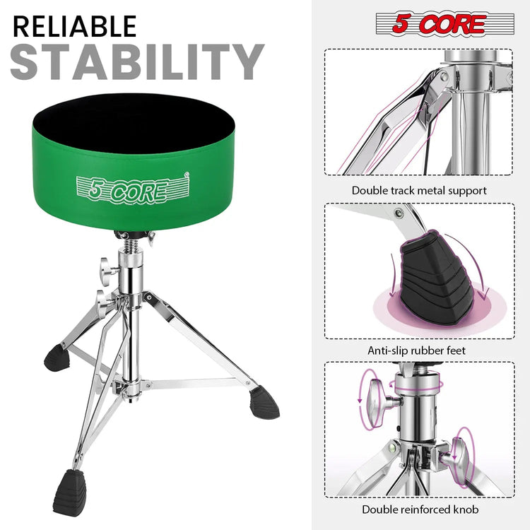 5 Core Drum Throne 5" Padded Drummer Seat Adjustable Drumming Chair w Luxury Velvet Top - HONORABLE VETERANS SOLUTIONS