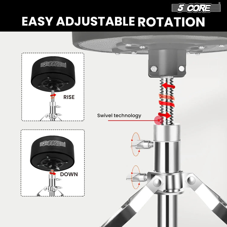 5 Core Drum Throne 5" Padded Drummer Seat Adjustable Drumming Chair w Luxury Velvet Top - HONORABLE VETERANS SOLUTIONS