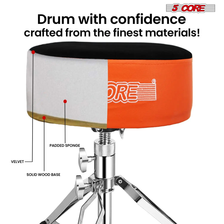 5 Core Drum Throne 5" Padded Drummer Seat Adjustable Drumming Chair w Luxury Velvet Top - HONORABLE VETERANS SOLUTIONS