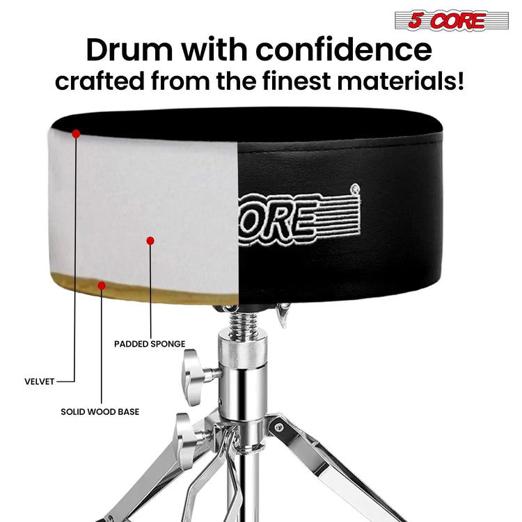 5 Core Drum Throne 5" Padded Drummer Seat Adjustable Drumming Chair w Luxury Velvet Top - HONORABLE VETERANS SOLUTIONS