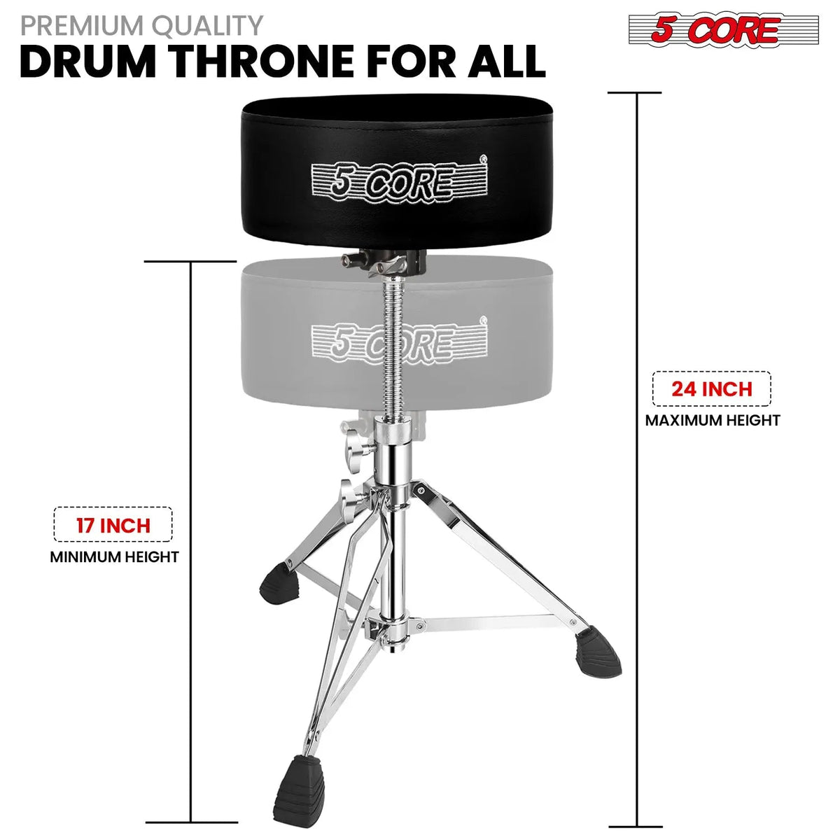 5 Core Drum Throne 5" Padded Drummer Seat Adjustable Drumming Chair w Luxury Velvet Top - HONORABLE VETERANS SOLUTIONS