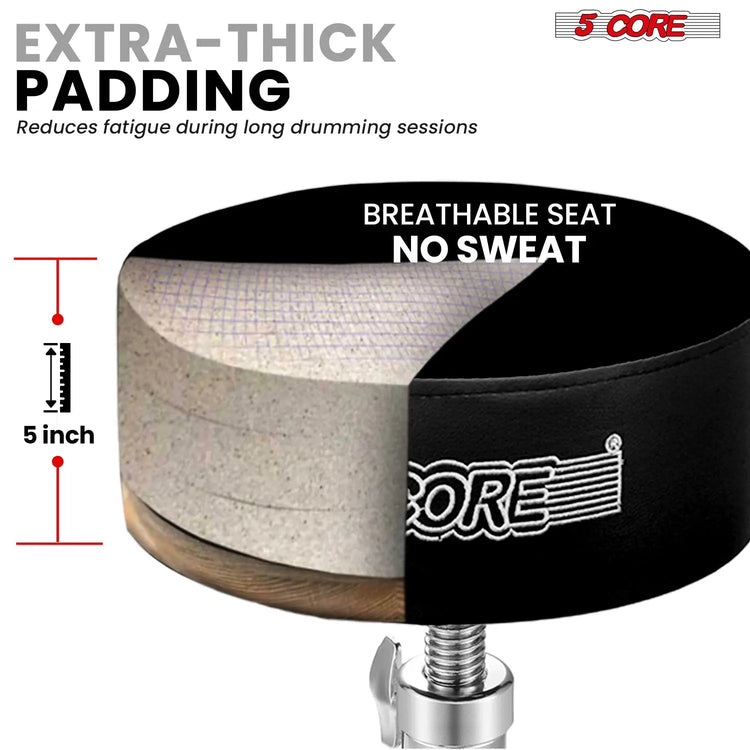 5 Core Drum Throne 5" Padded Drummer Seat Adjustable Drumming Chair w Luxury Velvet Top - HONORABLE VETERANS SOLUTIONS