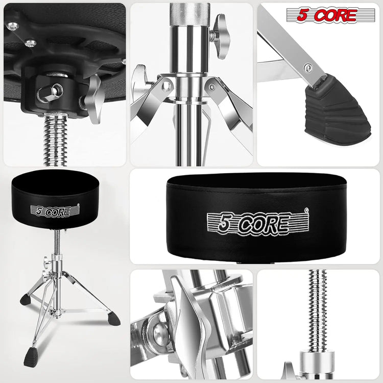 5 Core Drum Throne 5" Padded Drummer Seat Adjustable Drumming Chair w Luxury Velvet Top - HONORABLE VETERANS SOLUTIONS