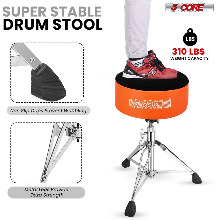 5 Core Drum Throne 5" Padded Drummer Seat Adjustable Drumming Chair w Luxury Velvet Top - HONORABLE VETERANS SOLUTIONS
