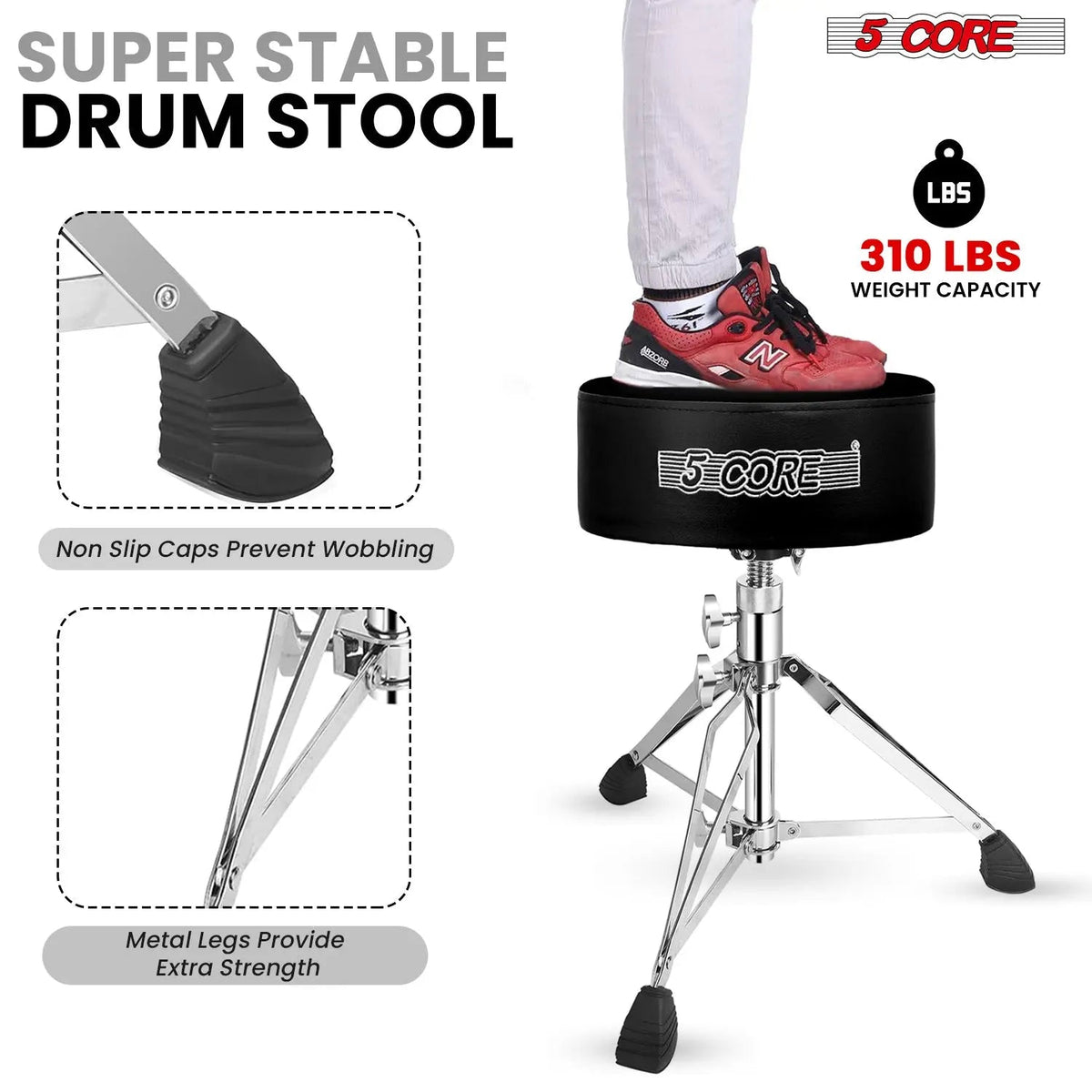 5 Core Drum Throne 5" Padded Drummer Seat Adjustable Drumming Chair w Luxury Velvet Top - HONORABLE VETERANS SOLUTIONS