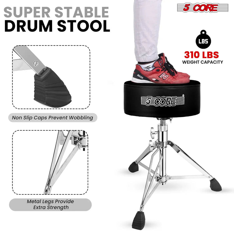 5 Core Drum Throne 5" Padded Drummer Seat Adjustable Drumming Chair w Luxury Velvet Top - HONORABLE VETERANS SOLUTIONS