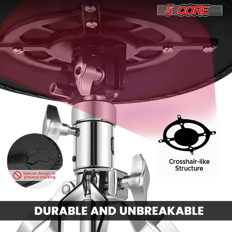 5 Core Drum Throne 5" Padded Drummer Seat Adjustable Drumming Chair w Luxury Velvet Top - HONORABLE VETERANS SOLUTIONS